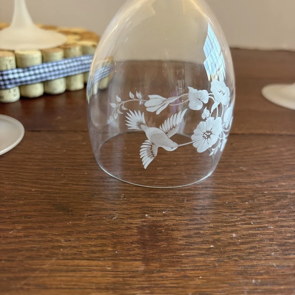 Vintage Avon Hummingbird 24% Lead‎ Crystal Water Goblets Glasses 8 1/4